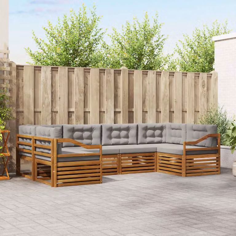 Set di divani da esterno vidaXL 6 pz in legno di acacia con cuscini grigi per giardino e terrazza