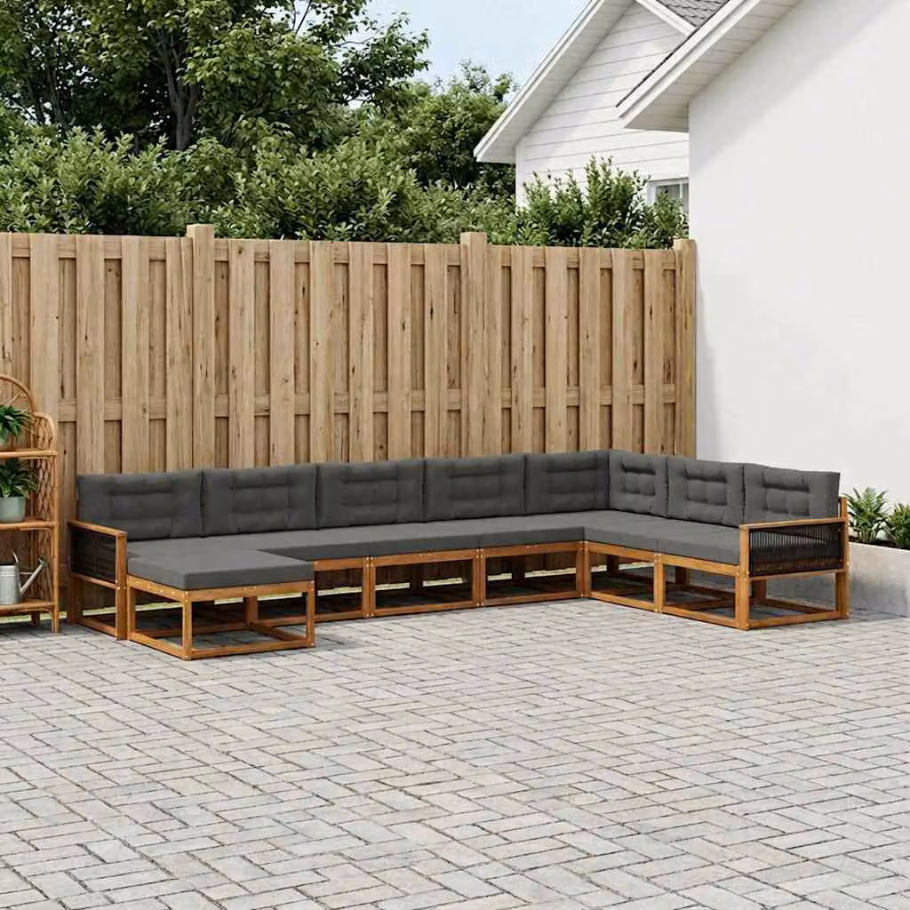 vidaXL Set di divani da esterno a forma di U composto da 8 pezzi in legno di acacia con cuscini, colore marrone e antracite