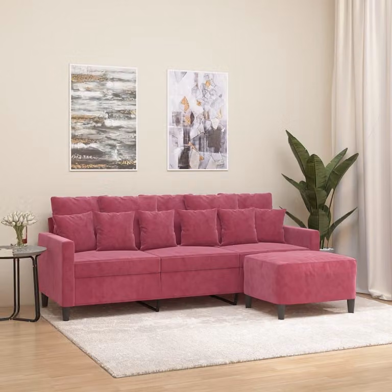 Maison Exclusive - Divano a tre posti con poggiapiedi, rosso vino, 180 cm, in velluto