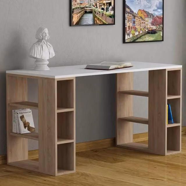 Scrivania Bakaji Moderna per Computer e Home Office in Legno e MDF Colore Rovere e Bianco L/P/H: 140 x 60 x 75 cm – 1