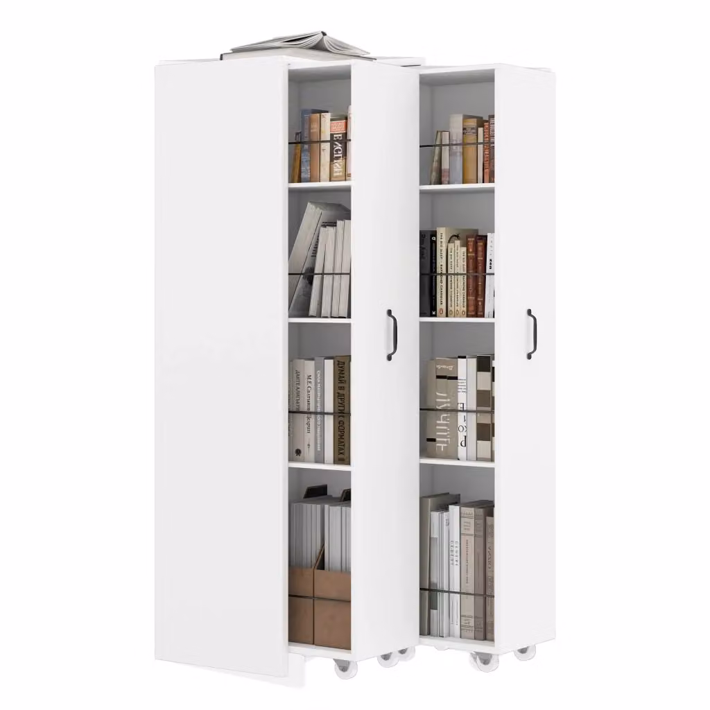 Libreria Minimal con 4 Ripiani e Rotelle in MDF e Metallo, Bianca, per Soggiorno, Cucina o Bagno, L/P/H: 41 x 20 x 158 cm – 2