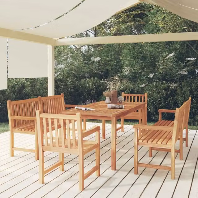 Set da pranzo per giardino vidaXL in legno di teak marrone composto da 5 pezzi