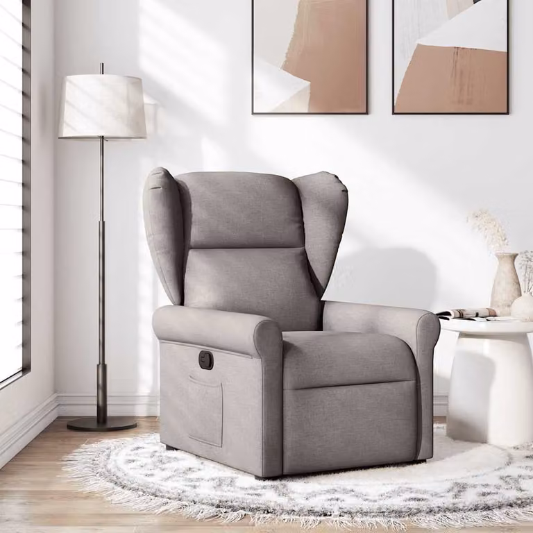 vidaXL Poltrona Reclinabile Relax in Tessuto con Braccioli, Colore Beige/Grigio, L/P/H: 72.5 x 87.0 x 100.5 cm