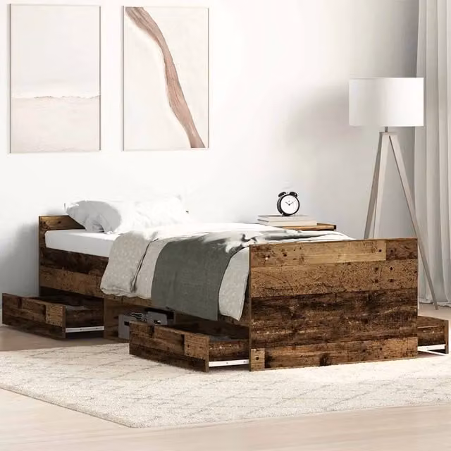 Struttura letto con cassetto vidaXL in legno effetto vecchio marrone L: 193 cm, P: 78 cm, H: 50 cm – 1