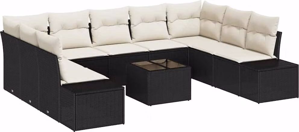 Set Divano da Giardino con cuscino 10 pcs Nero polyrattan