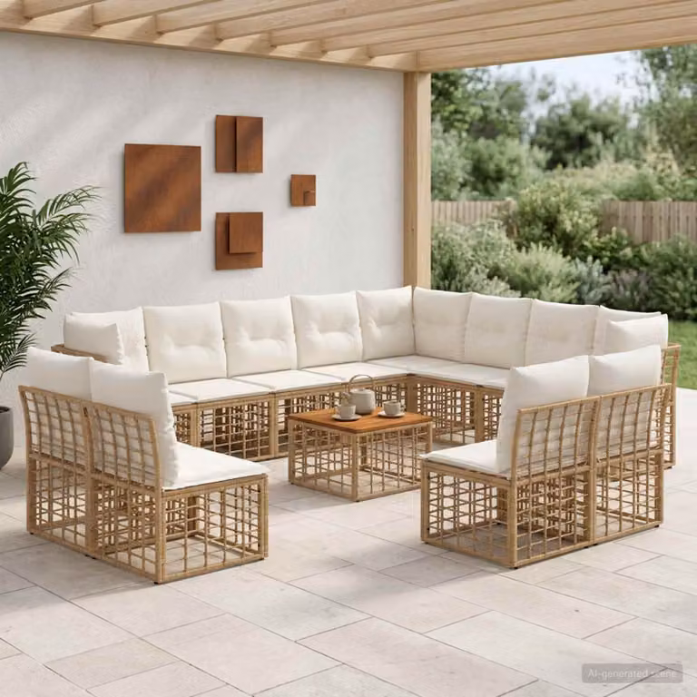vidaXL Set di divani da esterno 13 pz per 12 persone in stile moderno con struttura in metallo e legno di acacia, colore beige e bianco crema