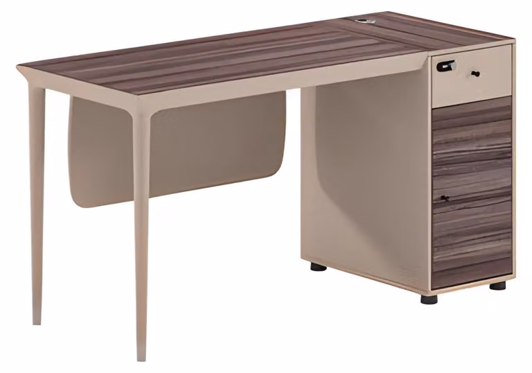 Bürotisch Modern Design Holzoptik Beige Braun Mit Schubladen Schloss Elegant