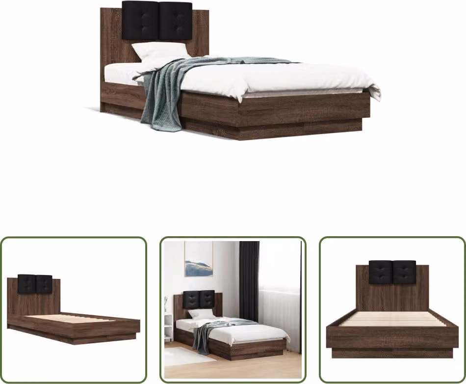The Living Store Struttura letto con testiera in rovere marrone 90x190 cm