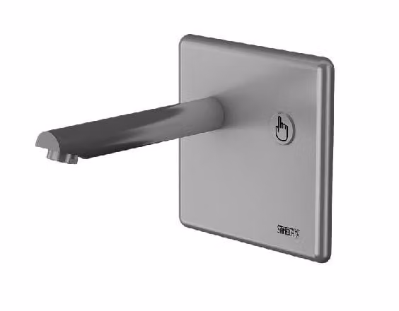 Miscelatori a sensore Sanela - Miscelatore Piezo per lavabo in acciaio inox, montaggio a parete, lunghezza bocca 170 mm, 9V SLU 04P17B