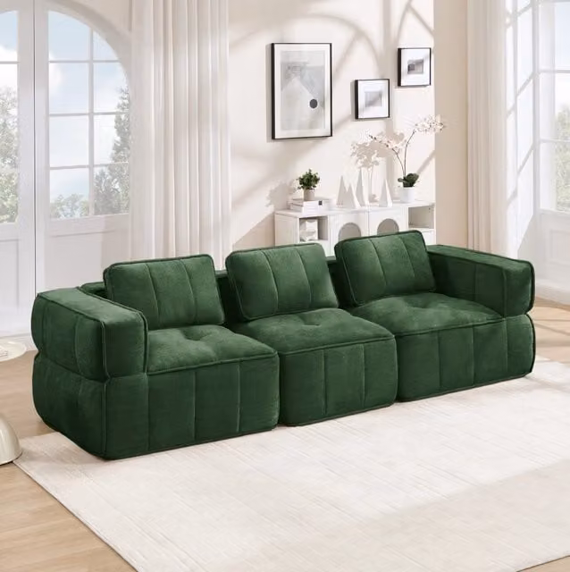 Divano modulare senza struttura in poliestere verde; schiuma 32D e base antiscivolo