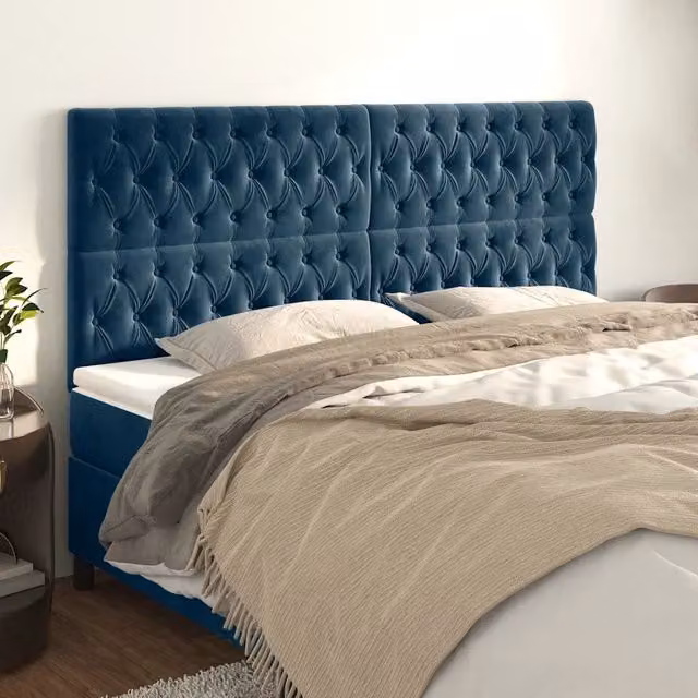 Testiera-Testata-Testiera Decorativa Blu Scuro 180x7x118/128 cm Velluto