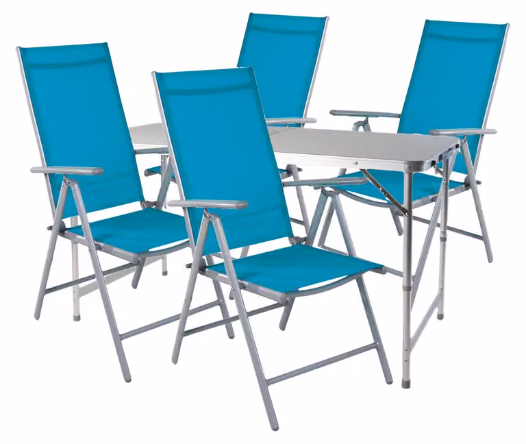 Set di mobili da campeggio XXL in 5 pezzi, alluminio e tessuto, colore petrolio