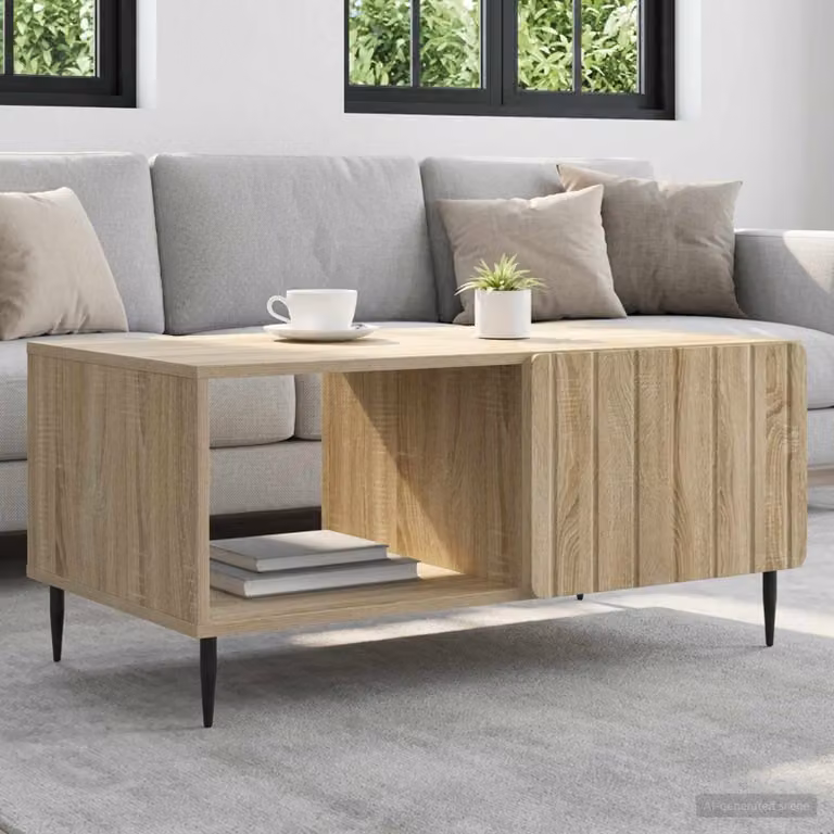 vidaXL Tavolino da salotto moderno in legno e metallo, L 90 x P 50 x H 40 cm, Rovere e Nero