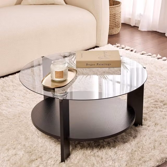Tavolino da salotto rotondo DMORA nero e trasparente L: 75 cm, P: 75 cm, H: 40 cm