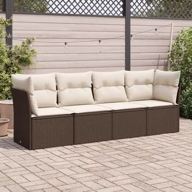 Set Divano da Giardino 4 pz con Cuscini-Sofa da Giardino-Divanetto da esterno Marrone in Polyrattan 101532