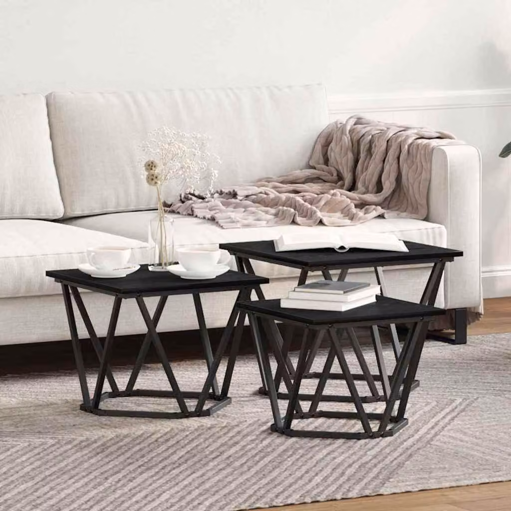 Maison Exclusive - Tavolino da caffè, set di 3 pezzi, effetto legno di quercia nero, 50 x 50 x 40 cm