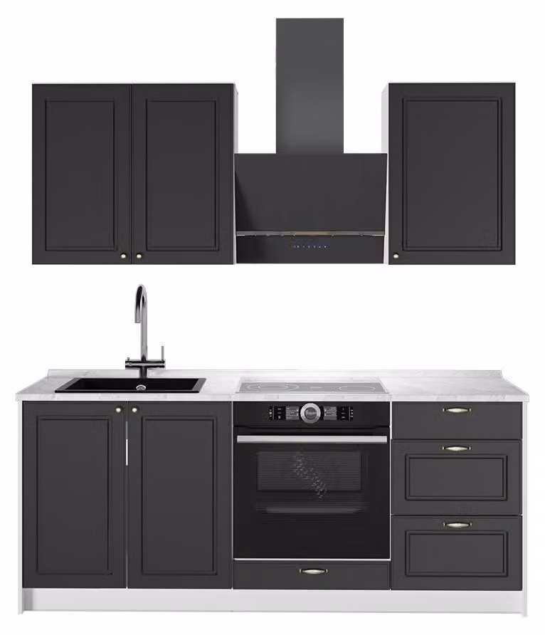Cucina monoblocco Vicco Fame-Line Oro-antracite rustico/Bianco 190 cm, PL Marmo, Model 64901
