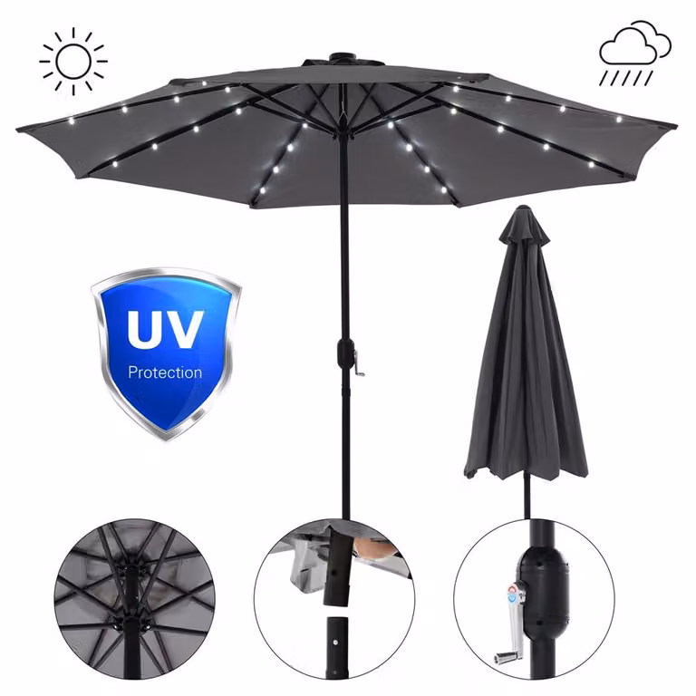 Ombrellone da mercato Ø3m LED grigio Illuminazione Ombrellone da spiaggia Ombrellone da giardino UV