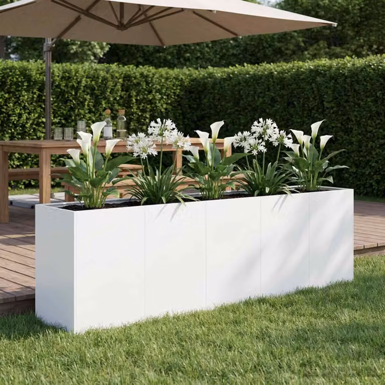 vidaXL Vaso da giardino in metallo Bianco L 200 cm x P 40 cm x H 60 cm