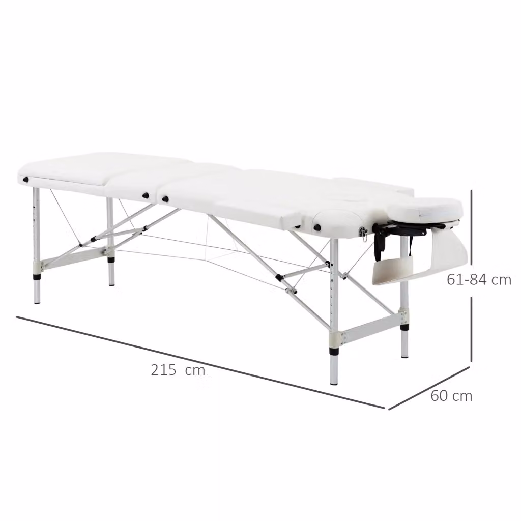 Lettino da massaggio pieghevole WISHDOR regolabile in altezza con poggiatesta, colore bianco, L: 215 cm, P: 60 cm, H: 61-84 cm – 2