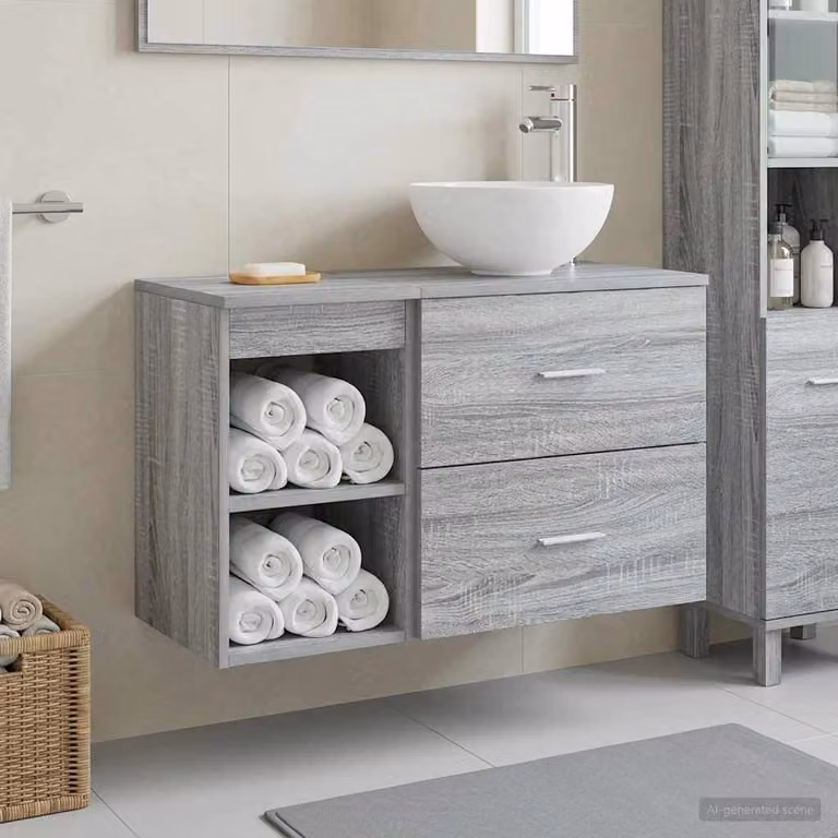 Set di mobili per il bagno moderno vidaXL composto da mobile lavabo e pensile a parete in colore grigio opaco