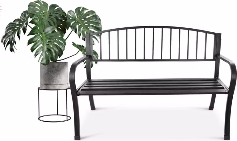 Panca da giardino con schienale, panca da parco per terrazza e balcone, struttura in metallo