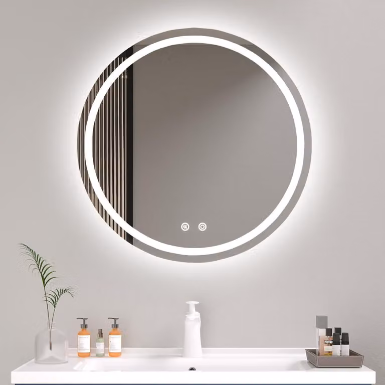 Specchio LED rotondo da 60 cm, con funzione antiappannamento, dimmerabile e con 3 temperature di colore
