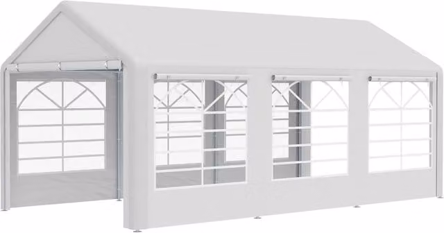 Gazebo da giardino in 3 parti per ricevimento 600 x 300 x 280 cm posto auto coperto e festa stile moderno in polietilene bianco 21_0004777