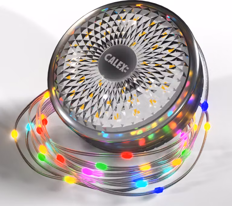 Ghirlanda luminosa a batteria Calex Vista da 8 m, luce RGB e bianco caldo, luci natalizie, impermeabile, per giardino e camper