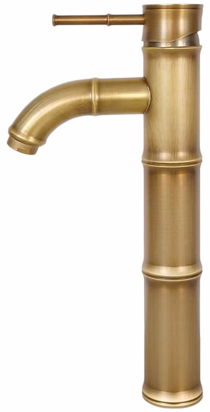 Miscelatore per lavabo, motivo bambù, ottone anticato, monocomando, foro singolo