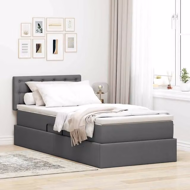 Letto con contenitore e materasso vidaXL Grigio, con illuminazione LED e porte USB, L/P/H: 90 x 200 x 45 cm