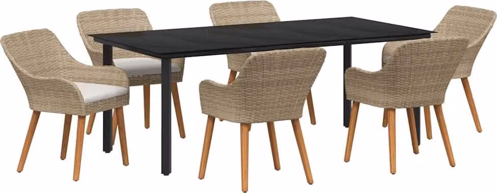 Set da Pranzo per Giardino con cuscino 7 pcs Beige polyrattan