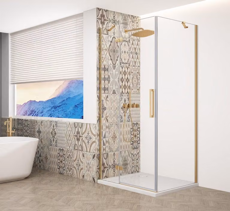 Cabina doccia rettangolare Gelco TRINITY GOLD MAT, dimensioni 1000x1200 mm, vetro trasparente, apertura a sinistra - GT5612-10CL-G