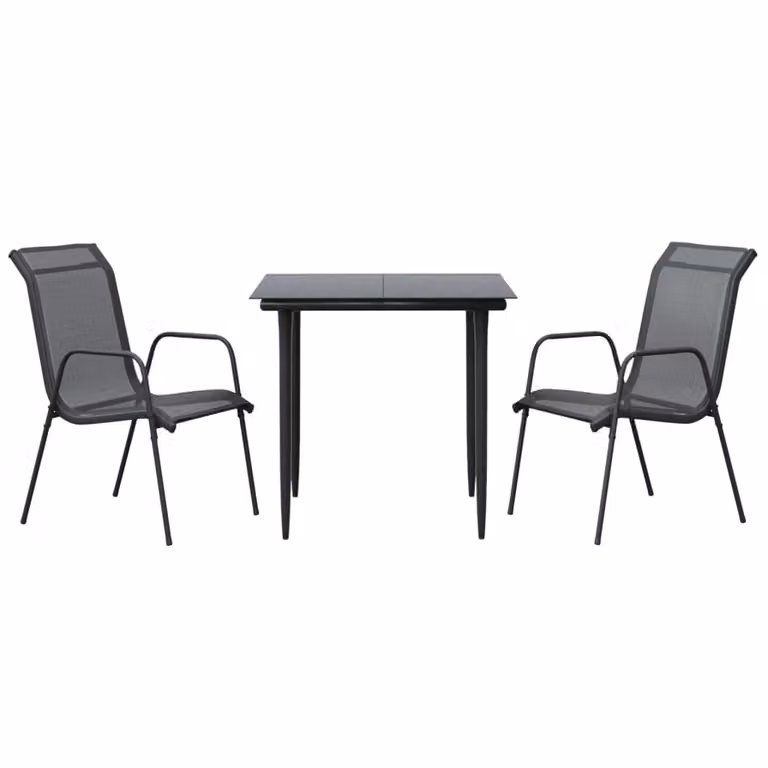 Set da Pranzo da Giardino 3 pz Nero in Acciaio e Textilene