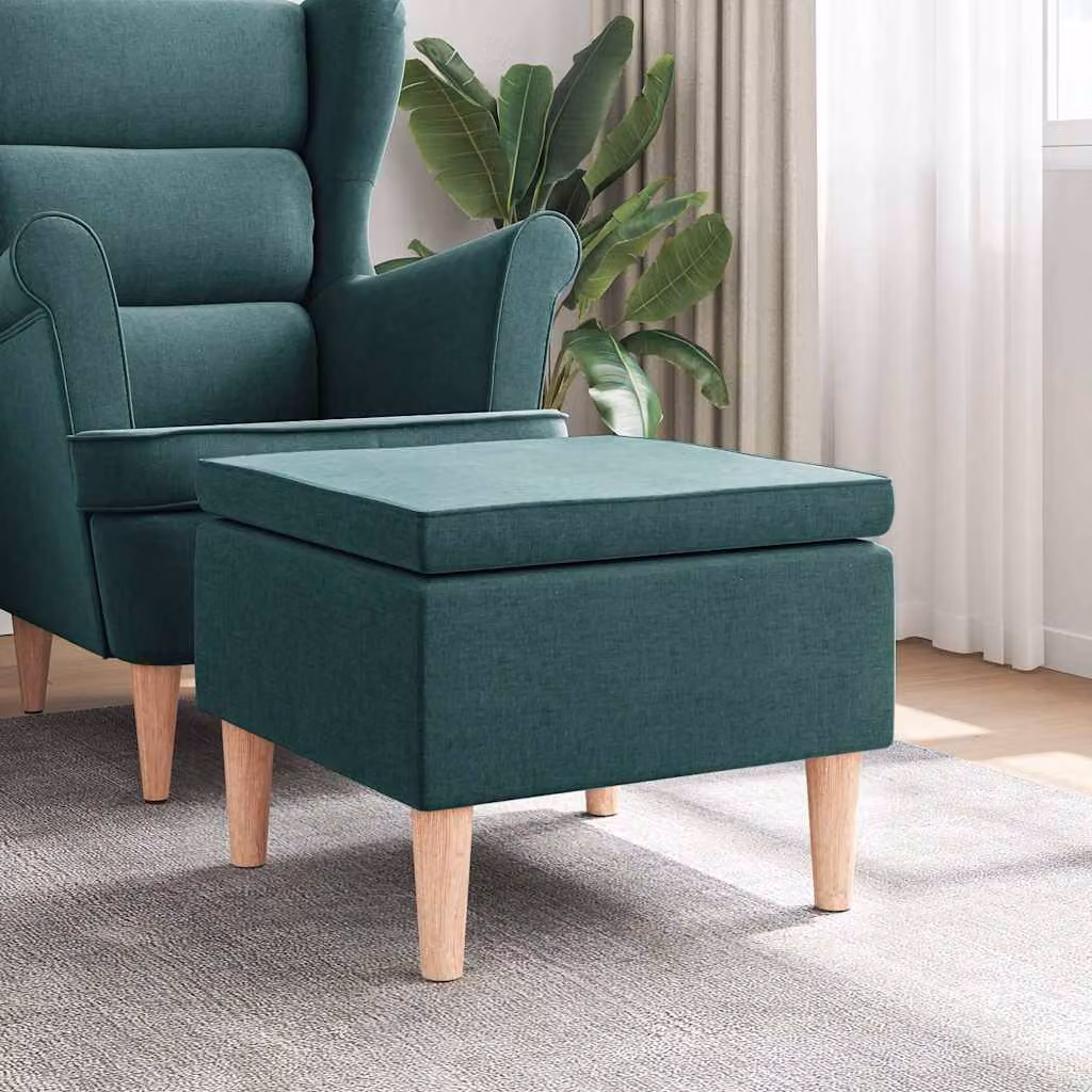 Poggiapiedi vidaXL in tessuto verde scuro con gambe in legno