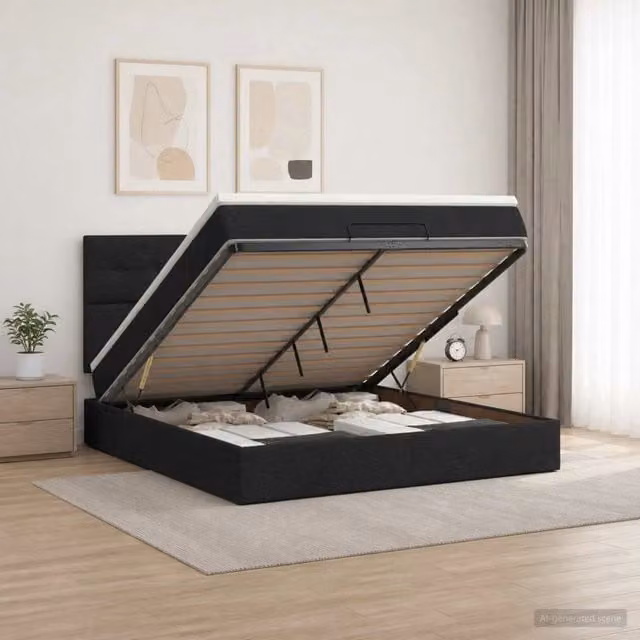 Letto ottomano con materasso vidaXL in tessuto nero L: 180 cm, P: 200 cm, H: 88 cm – 1