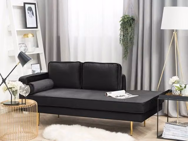 Chaise longue Beliani in velluto nero con gambe in metallo e design moderno per esterni