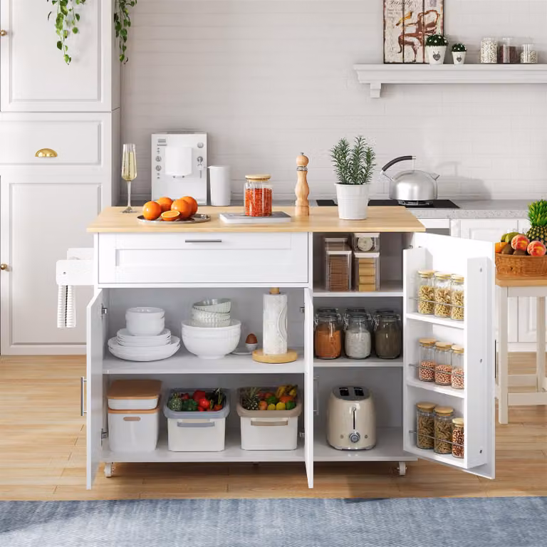 Tavolo da cucina con scaffale per erbe aromatiche - 132,5x44x90 cm - mobile pieghevole e multifunzionale con ruote