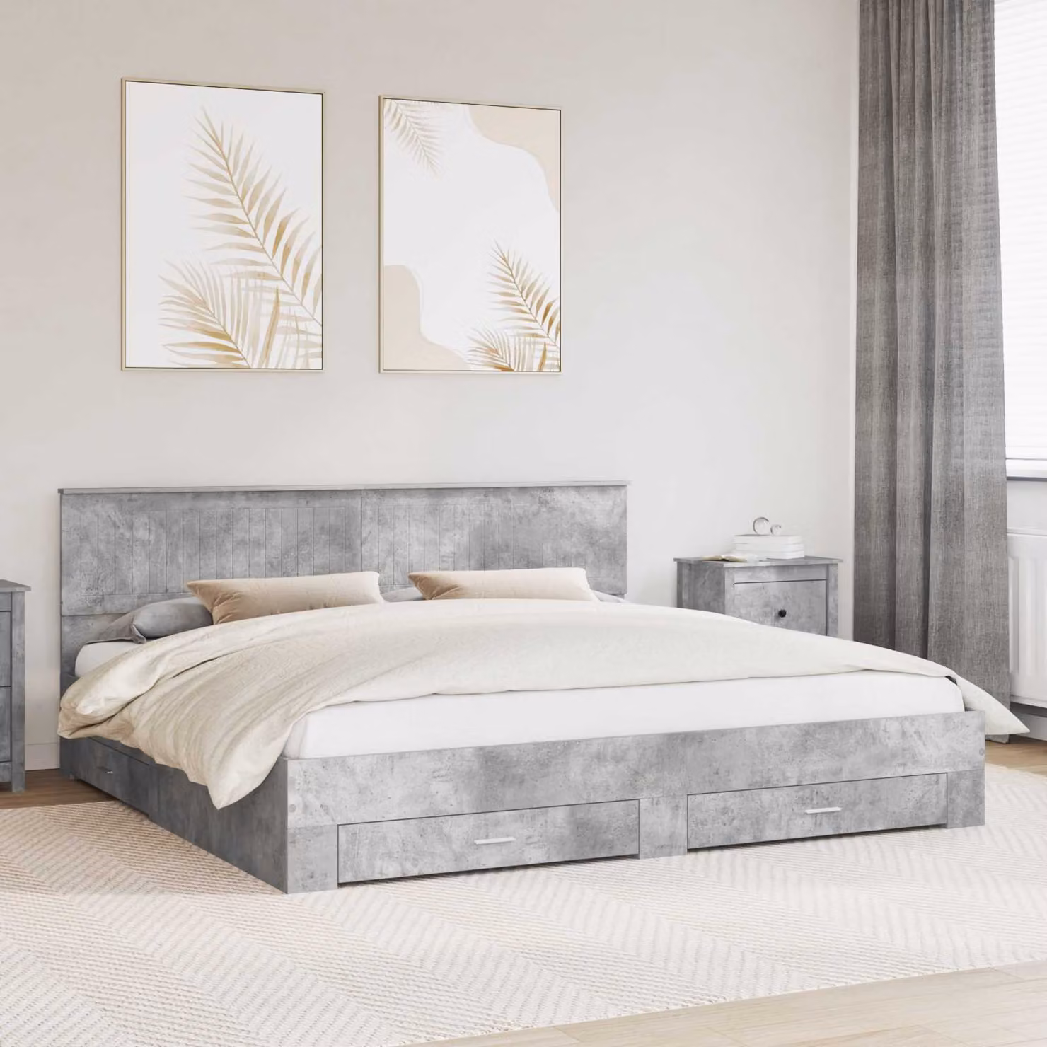 Struttura del letto con cassetto vidaXL in legno ingegnerizzato Grigio Cemento 200 x 200 cm