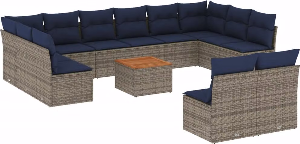 Set Divani da Giardino 13 pz con Cuscini Grigio in Polyrattan