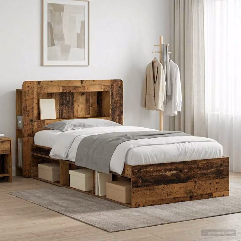 vidaXL Telaio del letto con cassetti in legno color marrone, L/P/H: 221.5 x 90 x 119.5 cm