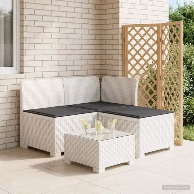 Divano da esterno-Divano da Giardino 3 posti con cuscini in look rattan PP Bianco 617372
