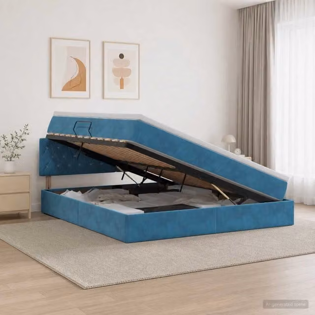 Letto con Contenitore Moderno vidaXL in Velluto Blu e Bianco L: 160 cm, P: 200 cm, H: 88 cm