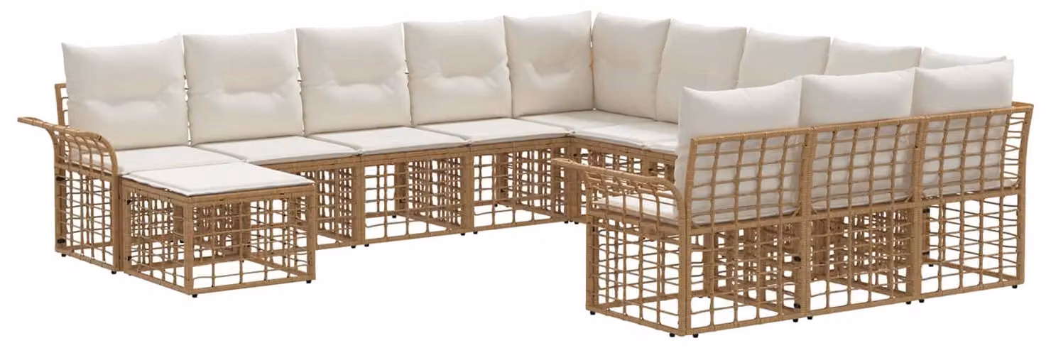 Set Divano da Giardino 12 pcs Naturale e Bianco Crema