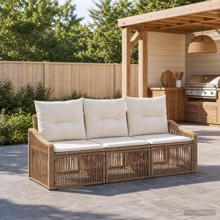Maison Exclusive - Set da giardino composto da 3 pezzi, divano in rattan sintetico beige