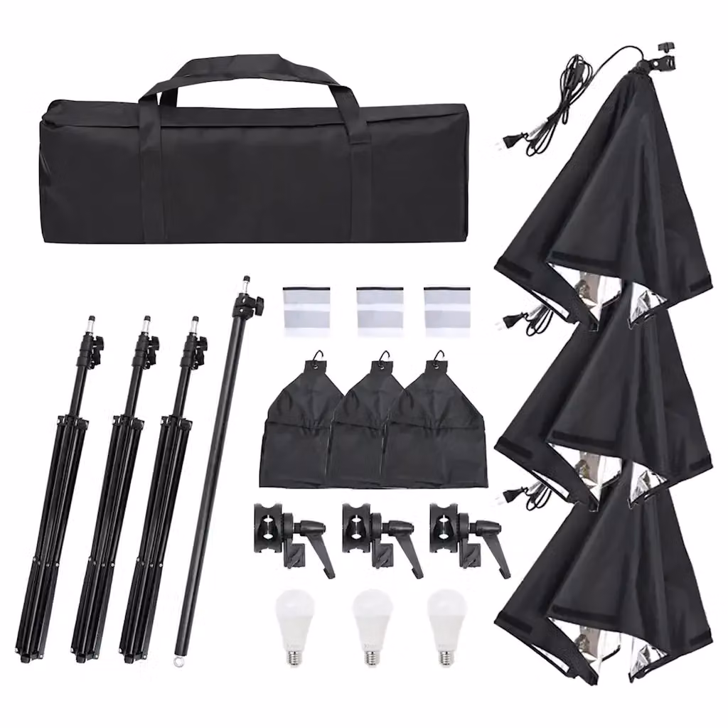 Kit per Studio Fotografico CFW9350231 con Set Luci, Fondale e Riflettore nei colori Nero, Verde, Oro, Argento e Bianco – 2