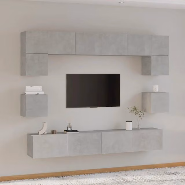 Set Mobili Porta TV 8pz-Set di 8 Credenza per TV Grigio Cemento in Legno Multistrato 295897