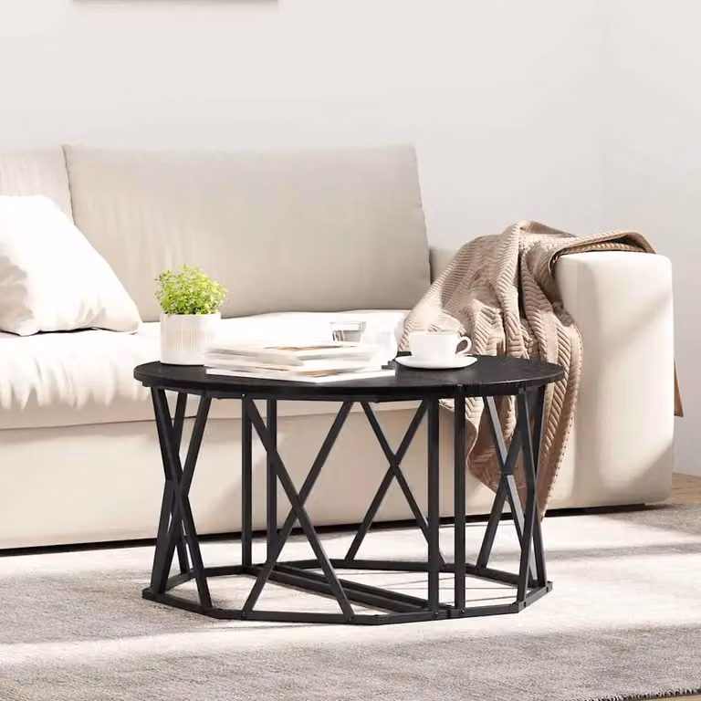 Tavolino da salotto moderno vidaXL rotondo in nero, L/P/H: 80 x 80 x 42 cm