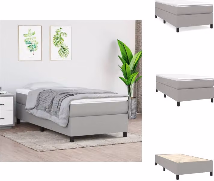 vidaXL Letto a molle con materasso grigio chiaro 100x200 cm in tessuto - Letti & strutture letto