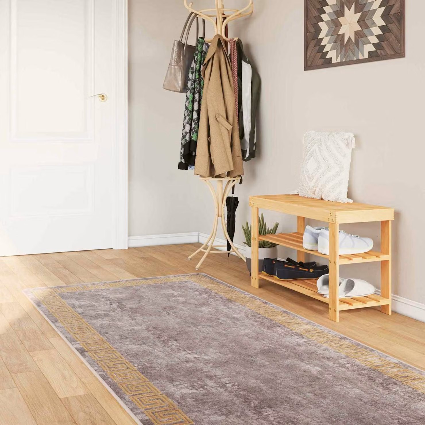 Tappeto Runner vidaXL MARSA Grigio, design moderno astratto in poliestere e PVC, L 350 x P 80 cm